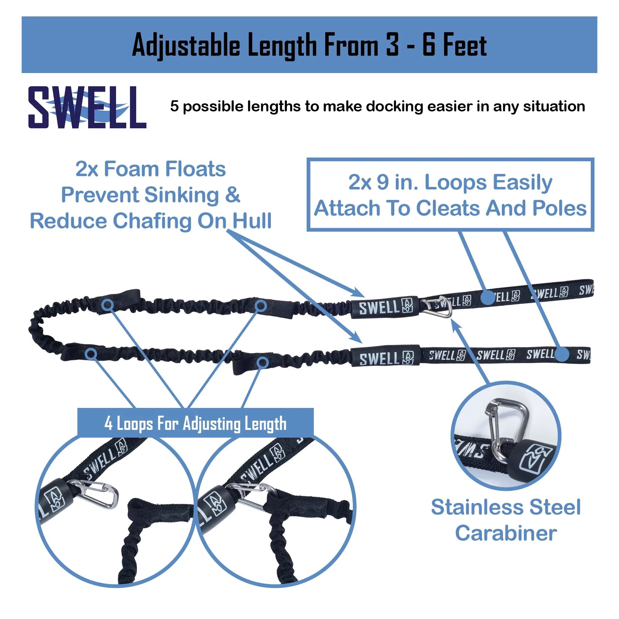 SWELL Wakesurf - Bungee Dock Line 6 ft. - OPEN BOX SWELL Wakesurf